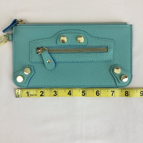 Steve Madden Blue Wristlet Double Zipper Textured Thin Slim Faux Leather - Picture 9 of 9